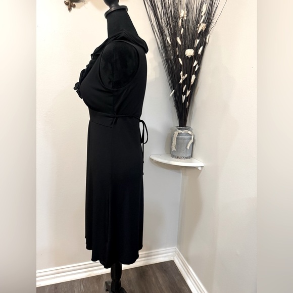 BCX black dress with this elegant Ruffle Neckline, tie back Size Small - Picture 3 of 11